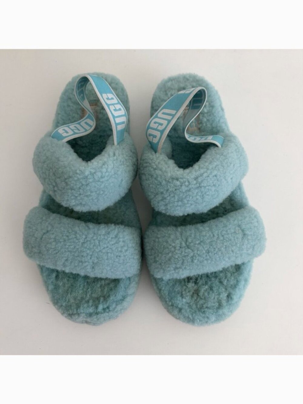 Ugg Slingback Sandals 'Oh Yeah' Blue Shearling Leather Womens Size 7